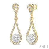 1.00 ctw Loop Dangler Round Cut Diamond Lovebright Hanging Earrings in 14K Yellow and White Gold